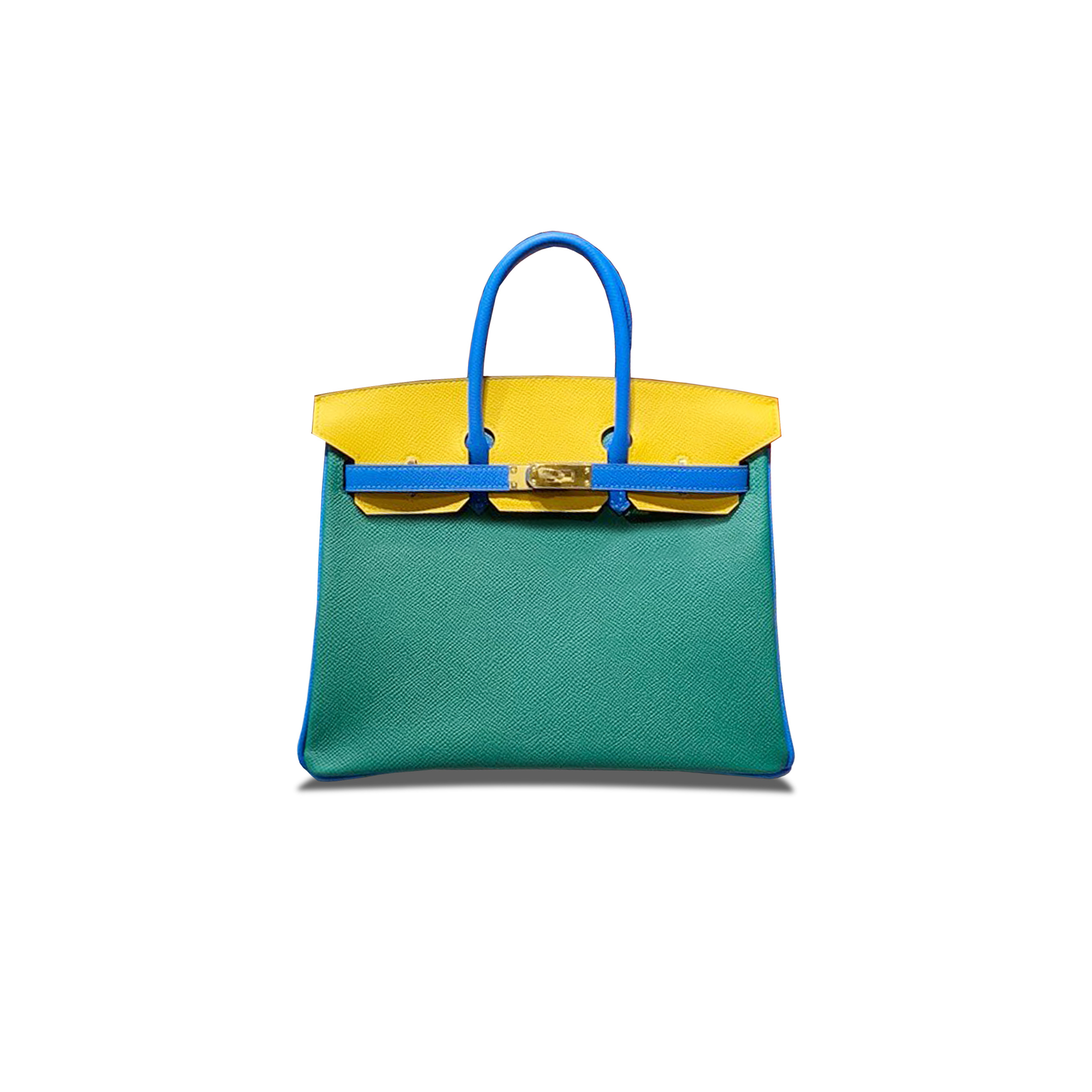 HERMÈS BIRKIN 25 EPSOM MALACHITE GREEN AQUA BLUE AND AMBER YELLOW WITH GOLD BUCKLE H028362CC05 (25*18*13cm)